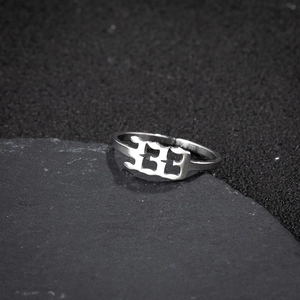 Adjustable gothic angel number stainless steel ring with 133 carving on black slate