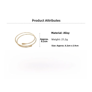 Detail view of gold multi-layer open cuff bracelet with dimensions and weight specs