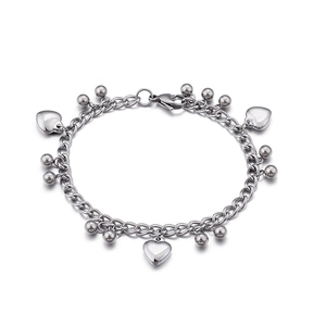 Titanium steel bracelet for women featuring heart charms and beads in a silver finish
