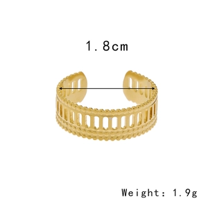 Elegant gold-plated open ring with hollow geometric patterns and beaded edges