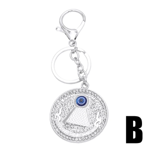 Silver alloy evil eye tree of life keychain with sparkling rhinestones and lobster clasp