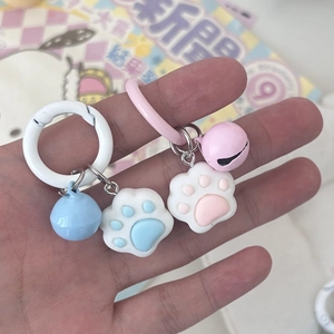 Cute Cat Paw Keychain With Bell Kawaii Silicone Bag Pendant Sweet Cartoon Gift For Girls Friends Pink Blue