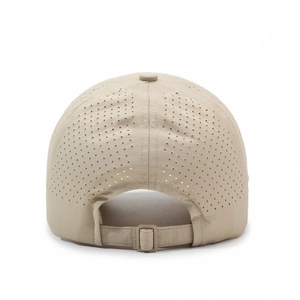 Light khaki quick-dry baseball cap featuring breathable laser-perforated back and adjustable strap