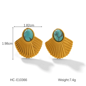 18K gold plated stainless steel fan earrings with turquoise inlay and size dimensions