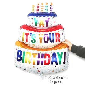 Large colorful 3-layer cake foil balloon with YAY birthday text for party decoration