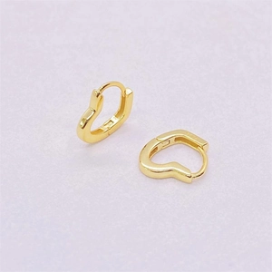 Minimalist gold S925 sterling silver heart hoop earrings shown from multiple angles