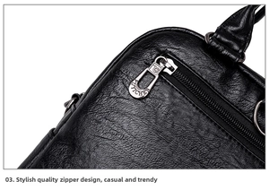 Close-up of premium black lychee leather texture and metallic zipper with engraving