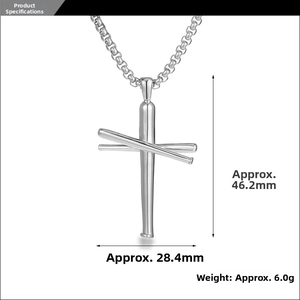 Détails du pendentif croix batte de baseball avec dimensions 46,2 mm par 28,4 mm argenté