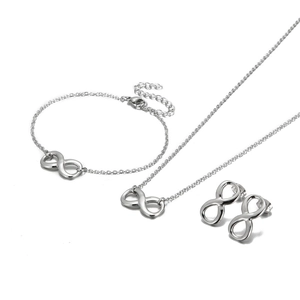 Elegant silver titanium steel jewelry set featuring infinity symbol necklace and bracelet