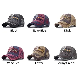 Classic washed denim baseball caps with vintage embroidery in six assorted colors