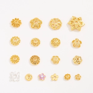 Assorted 18K gold-plated hollow flower bead caps and spacer charms for DIY jewelry making