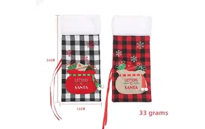 Detail of Christmas wine bottle cover with embroidery and size dimensions 36x16cm