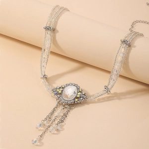 Collier Choker En Alliage Strass Cristal Künstliche Perle Baroque Avec Gland Chaîne De Clavicule Élégante Pour Femme