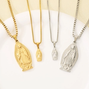 Retro Virgin Mary portrait pendant necklace in gold and silver finish stainless steel