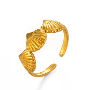 Anello regolabile in acciaio inossidabile dorato con triplo design a conchiglia