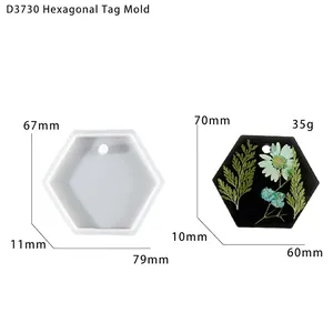 Macro view of hexagonal silicone mold and resin plaque with dried flower inlay