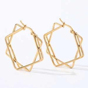Golden multi-layer geometric square titanium steel hoop earrings with high gloss finish