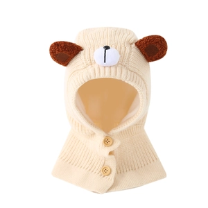 Winter knit bear balaclava for kids with cute ears and warm neck protection hood