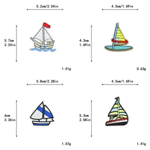 Detailed dimensions of pirate ship and helm embroidery patches with exact measurements
