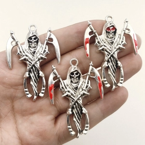 Reaper Scythe Pendant Antique Silver Zinc Alloy Gothic Punk Charm Halloween DIY Jewelry Making Accessory