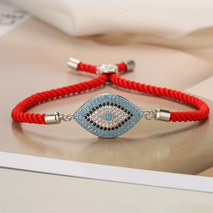 Classic red string bracelet with zircon evil eye pendant and adjustable silver buckle