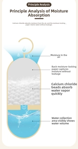 Infographic showing moisture absorption principle and multi-layer structure of dehumidifier bag