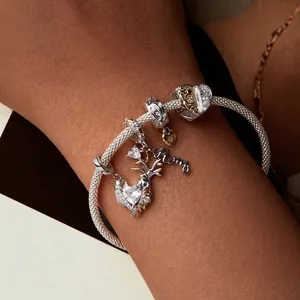 925 silver snake chain bracelet featuring MOM heart charms and tree of life pendants