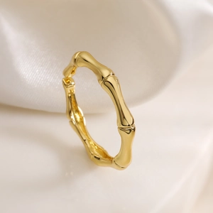Polished 18K gold plated bamboo joint open ring with a minimalist luxury style for women