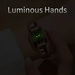 Women Quartz Watch Square Tonneau Dial Alloy Band Rhinestone Luminous Waterproof Elegant Luxury Ladies Wristwatch