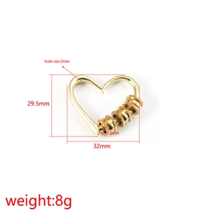 Golden hollow heart pendant with beads and detailed size measurements in 29.5mm height