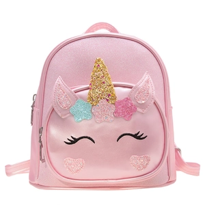Pink unicorn kids backpack with glitter stars and satin finish for girls travel