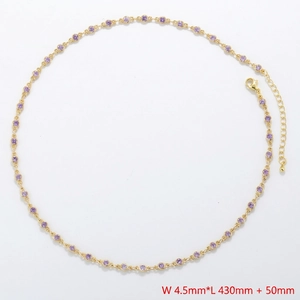 Detail of 4.5mm golden chain necklace with purple stones and adjustable 50mm extender