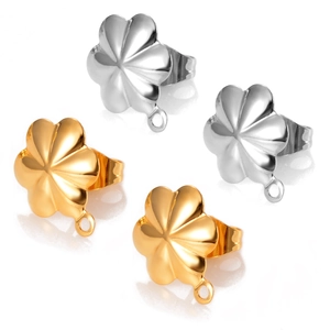 Polished stainless steel four-leaf clover charms in gold and silver for DIY earring making