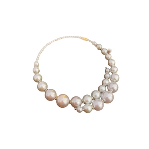 Elegant faux pearl choker necklace with gradient size design on a clean white background