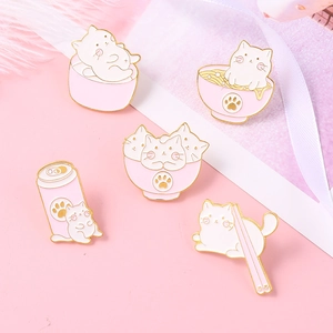 Lot de 5 épingles en émail chat rose et blanc avec dorure pour accessoires de mode