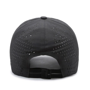 Breathable quick-dry baseball cap in dark grey with laser-cut ventilation holes back view