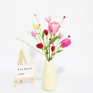 Artificial Tulip Heart Berry Stems Polyester Foam Iron Wire For Valentine Day Home Decor Aesthetic Floral Arrangement