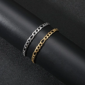 5mm stainless steel Figaro chain bracelets in gold and silver finish for men