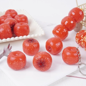 Realistic PVC hawthorn keychain pendant with glossy red finish and stainless steel ring