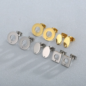 Set of fashion geometric stainless steel stud earrings in gold and silver hollow designs