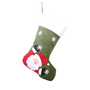Chaussette de Noël avec LED, applique Père Noël et flocons de neige sur feutre vert