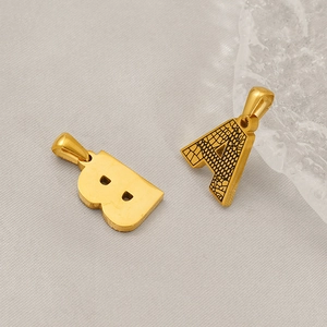 Gold titanium steel A and B letter necklaces with unique bark texture and polished finish