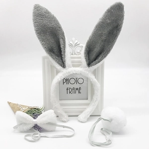 Three-piece plush rabbit ears headband set with bowtie and tail for holiday costumes