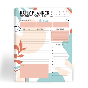 Detail showing daily planner layout with schedules goals and to do lists in pastel colors