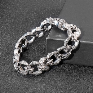 Retro gothic silver stainless steel bracelet featuring embossed cross patterns on black box