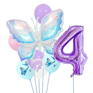Dreamy butterfly balloon set for 4th birthday party decoration in macaron purple tones