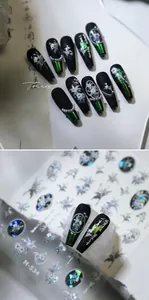 Autocollants nail art en relief avec motifs floraux métalliques et calligraphie chic