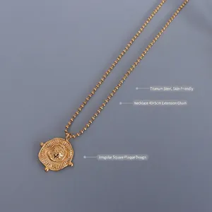 Irregular square pendant necklace in 18k gold plated titanium steel with bead chain