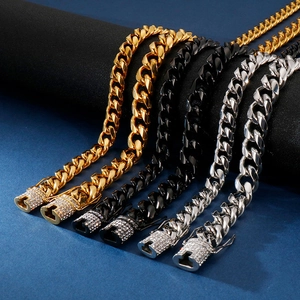 Colliers gourmette hip hop en or, argent et noir avec fermoirs sertis de strass