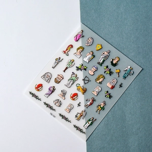 Detailed 5D embossed nail art sticker featuring Baroque cupid and Greek myth figures